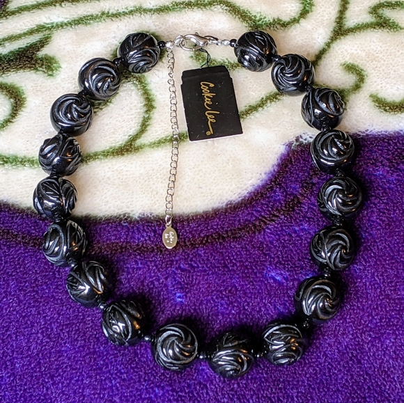 Cookie Lee Jewelry - Cookie Lee Carved Jet Rosette Necklace